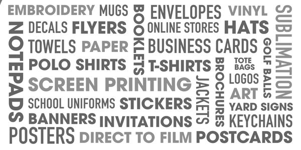 Century Printworks offers booklets, envelopes, vinyl, embroidery, notepads, decals, hats, and more.