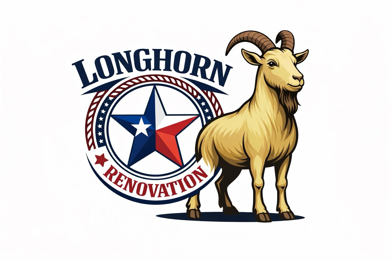 Logo featuring a goat and a star for Longhorn Renovation.