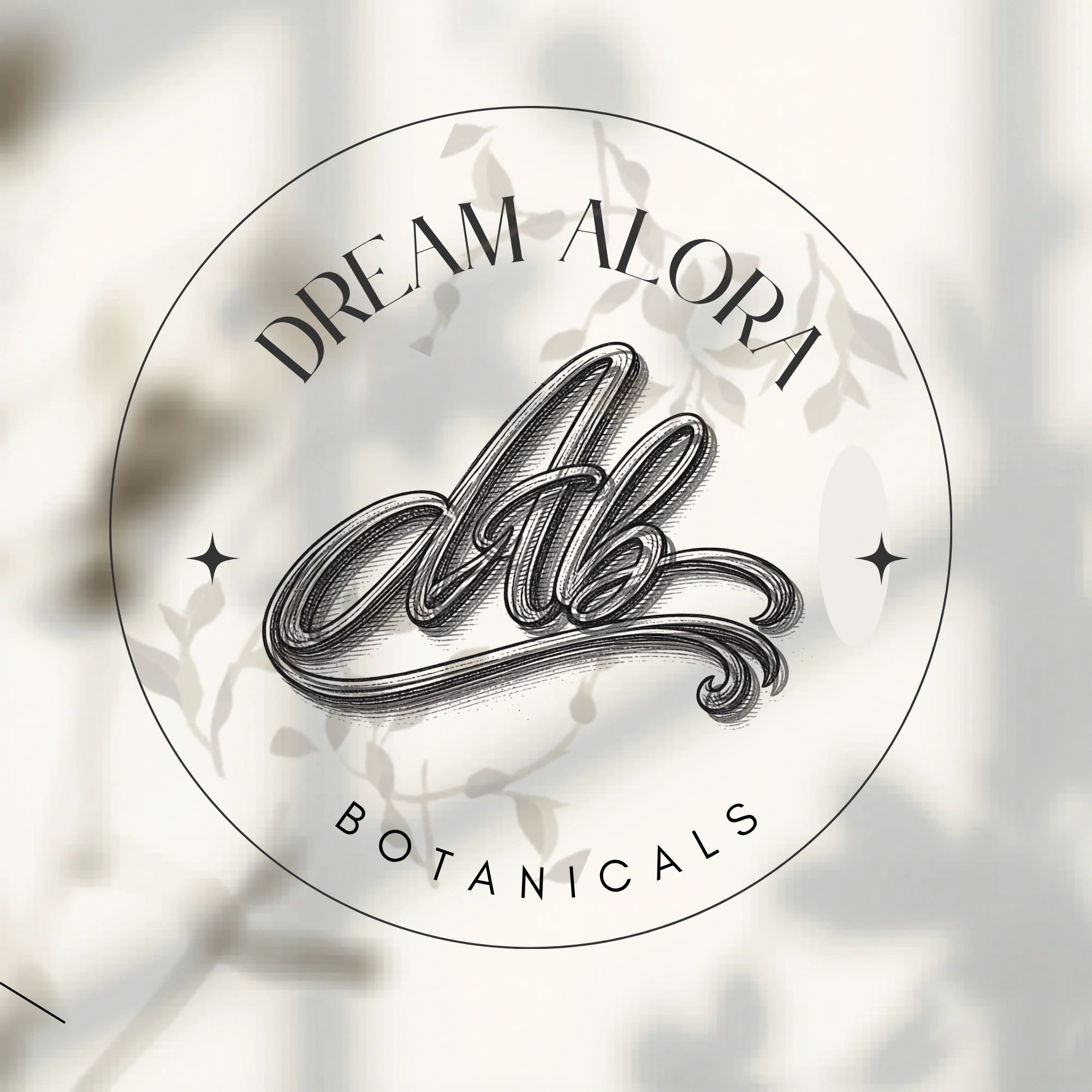 Elegant logo for Dream Alora Botanicals with hand-lettered design and botanical shadows.