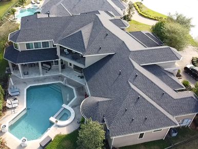 Class 4 impact-rated IKO shingle roof replacement with hip and ridge caps in The Woodlands/Conroe, T
