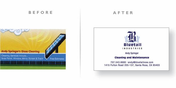 before and after: Bluetail Industries' business card