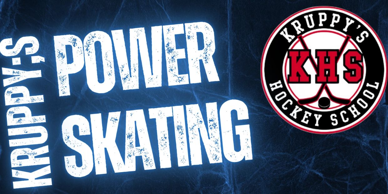 Logo and text for Kruppy's Power Skating hockey school.