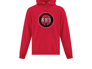 Red hoodie with Kruppy High School logo featuring KHS initials.