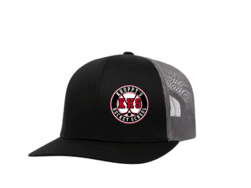 Black mesh trucker hat with KHS logo on front.