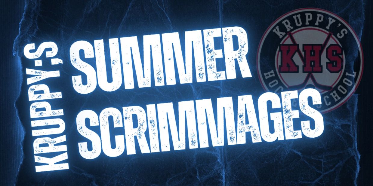 Kruppy's Summer Scrimmages announcement with a dark, textured background and logo.