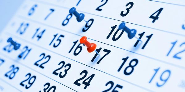 Calendar with pushpins marking specific dates, mainly the 9th, 10th, 11th, and 17th.