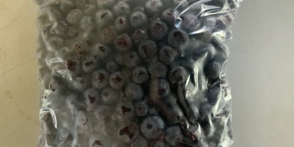 A vacuum-sealed bag filled with fresh blueberries.