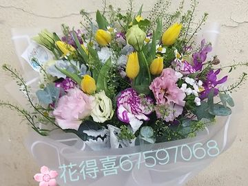 黃色鬱金香，進口花束