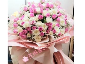 淺桃紅，白玫瑰，求婚花束，99枝玫瑰，99枝，玫瑰花束