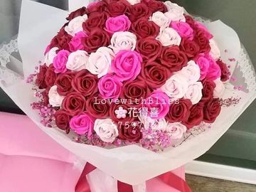 紅玫，桃紅玫，粉紅玫瑰，粉紅星花，求婚花束，99枝玫瑰，99枝，玫瑰花束