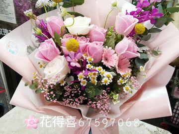 韓式花束，玫瑰花束，粉玫瑰，白玫瑰