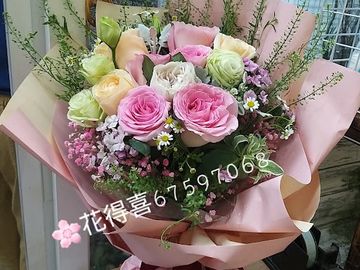  香檳玫瑰，粉玫瑰，花束，玫瑰花束