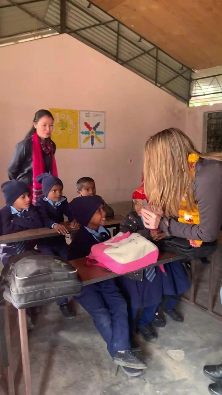 Pipal Tree Trustee Caroline Milne volunteering at Bhatighadi School, Nepal.