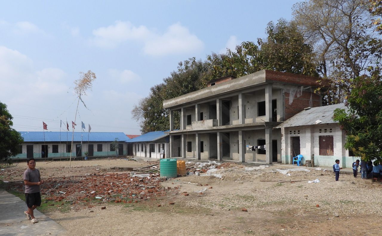 The new classroom block at Bhatighadi School nearing completion. Dhanusha District, south Nepal.