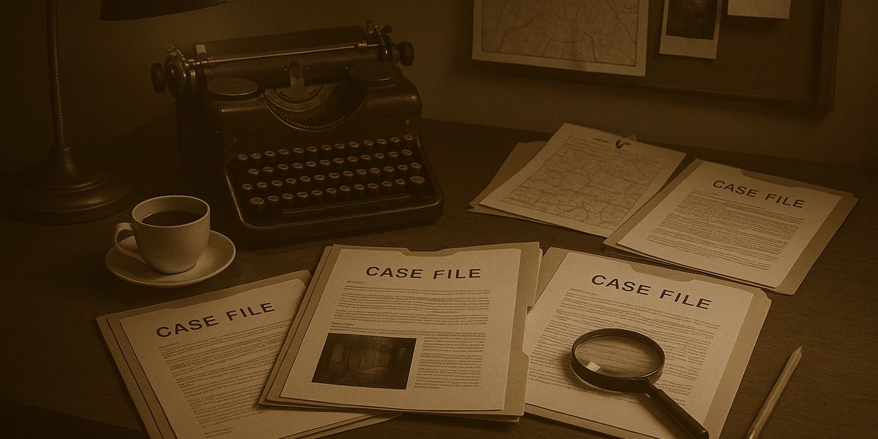 a desktop full of case files