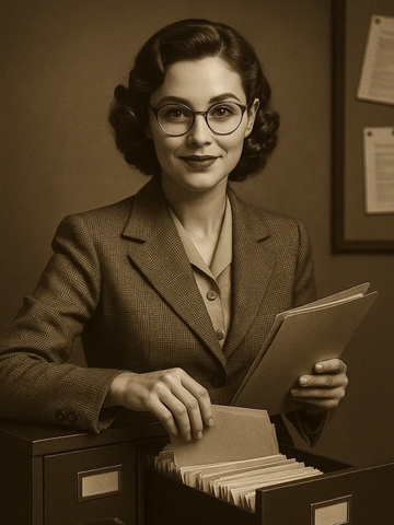 a female clerical worker sorting and organizing paperwork in a file cabinet