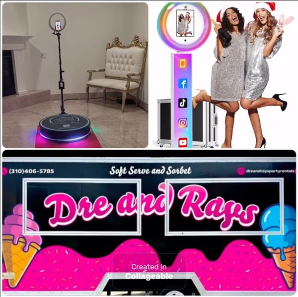 We have photo-booths, 360 photo-booths, and accessories. We have an ice cream truck tables tents and