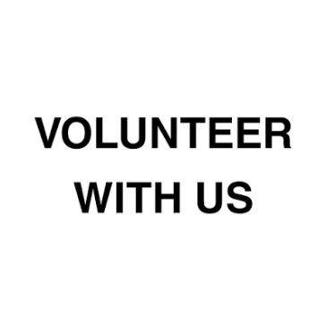 Volunteer with us message in black text on white background.