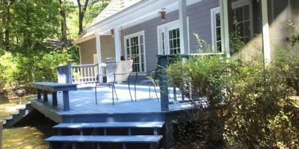 Newly stained deck using blue solid stain