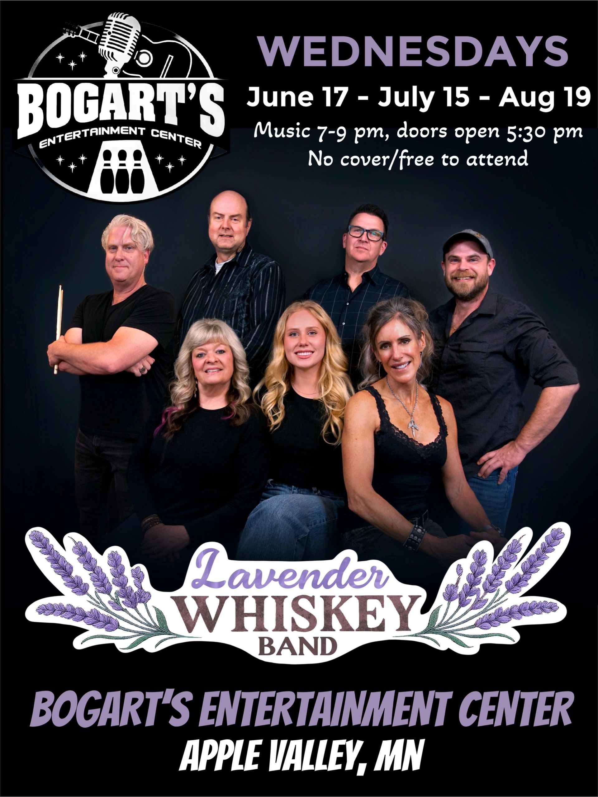 Lavender Whiskey Band performing live at Bogart's Entertainment Center on select Wednesdays.