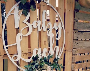 large rustic wooden laser cut personalised baby shower name sign 80cm wide custom laser cut 