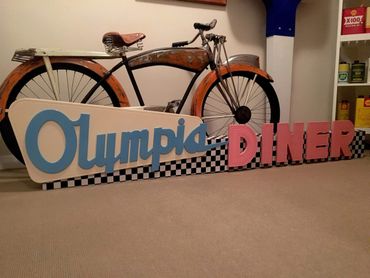 Large Retro font diner wooden words sign cnc routed laser cut custom personalised signage vintage 