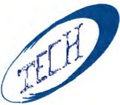 Logo with the word TECH inside a blue oval swirl.
