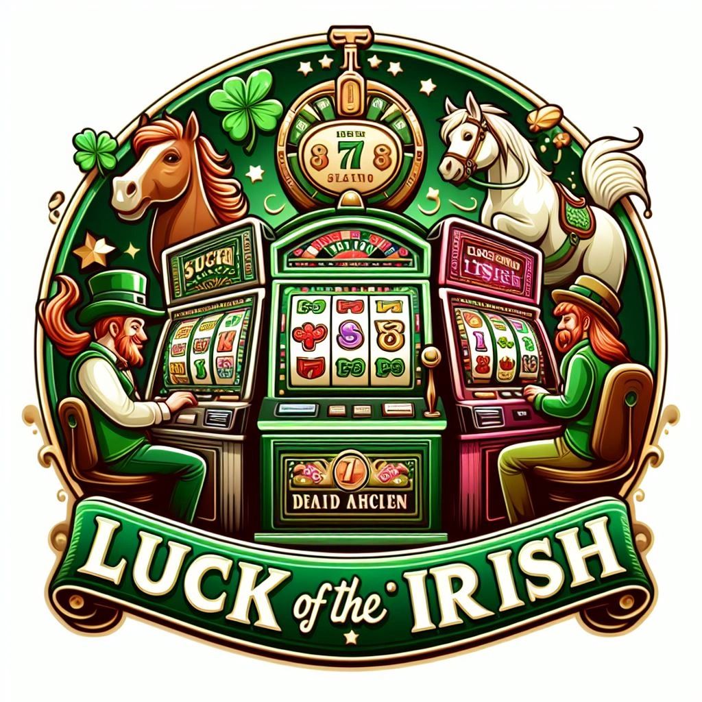 Irish-themed slot machine with leprechauns and horses.