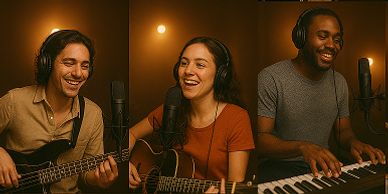 Músicos tocando y grabando