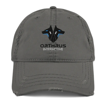 Gray cap with Orthrus Interactive logo.
