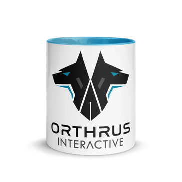 Mug with Orthrus Interactive logo.