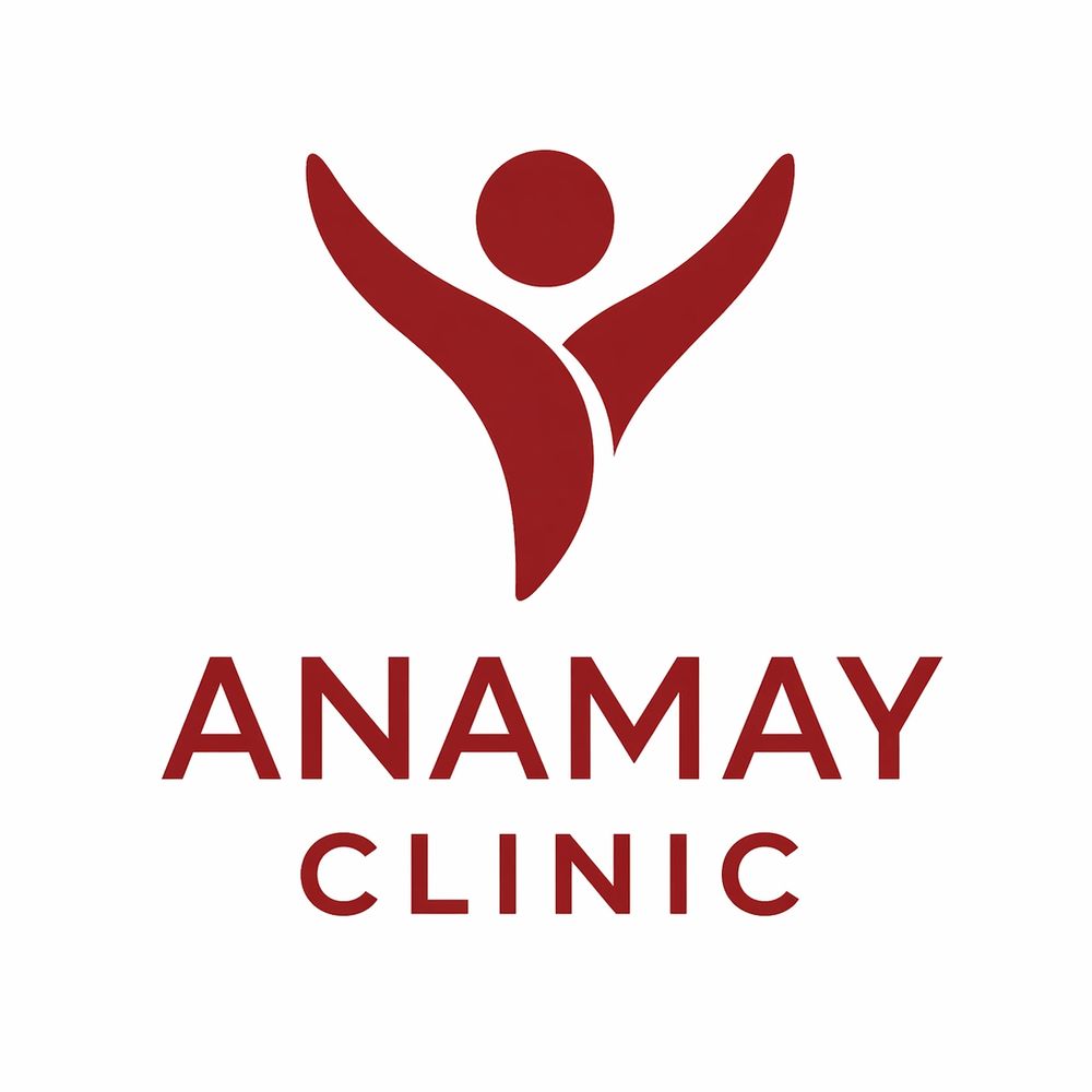 Red Anamay Clinic logo with a stylized human figure and bold text.