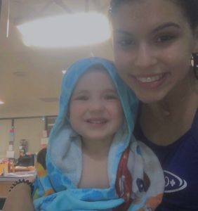 Three years old and can now swim an entire lap! 