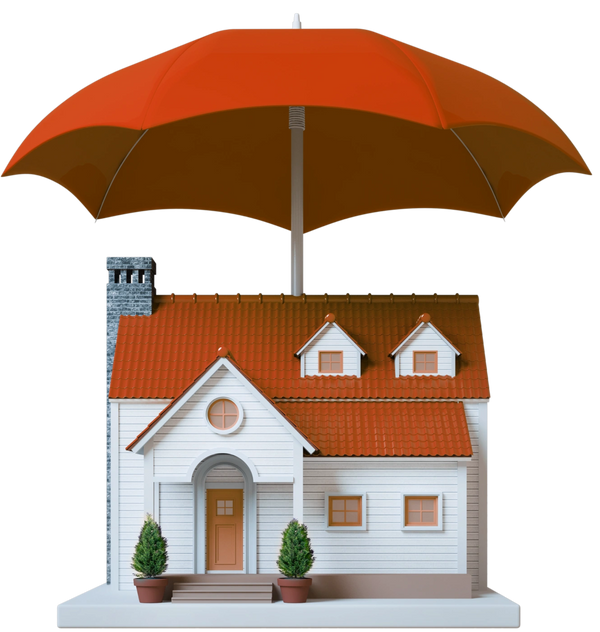 3d of White House with orange roof covered by orange umbrella that represents our 2 year labor warra