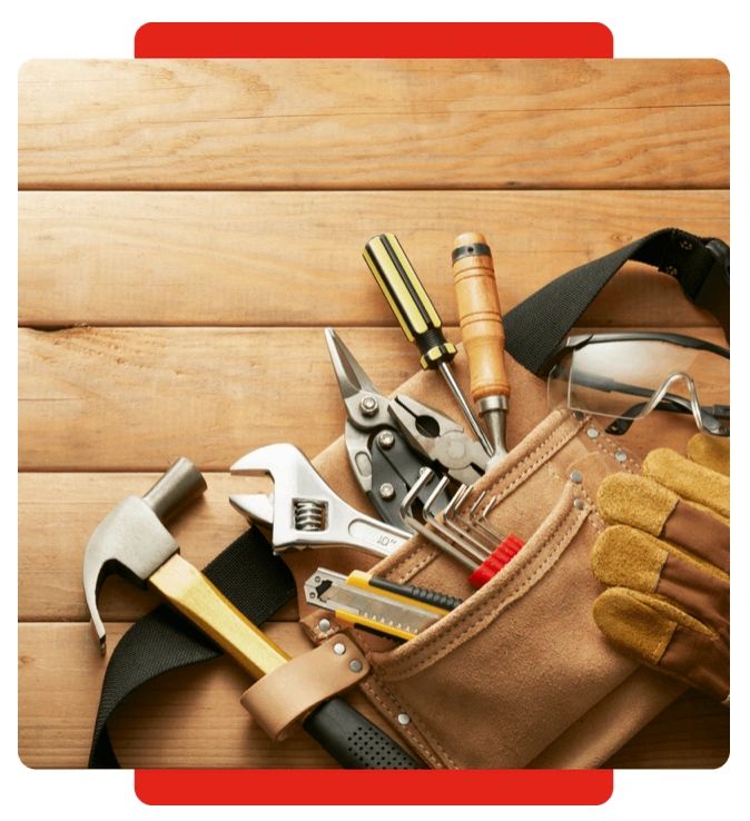 tool bag with tools resting on wood that represents abba construction commitment to price matchING