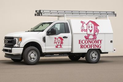 economy roofing service truck with ladders