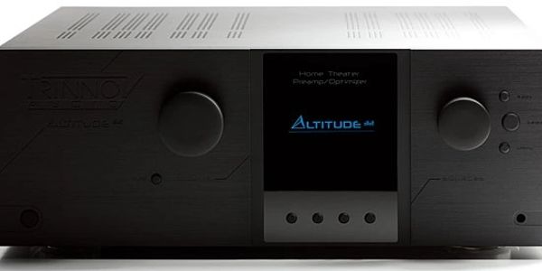 High-end audio amplifier with sleek design and digital display.