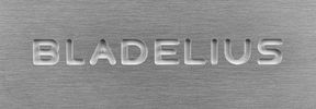 Engraved word 'BLADELIUS' on a brushed metal surface.