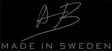 Logo with initials 'AB' and text 'Made in Sweden' on a black background.