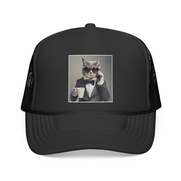 cat i suit glasses coffee hat