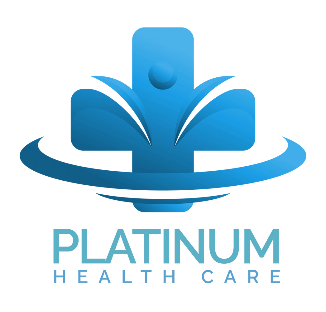 Blue logo with a stylized figure and text 'Platinum Health Care'.