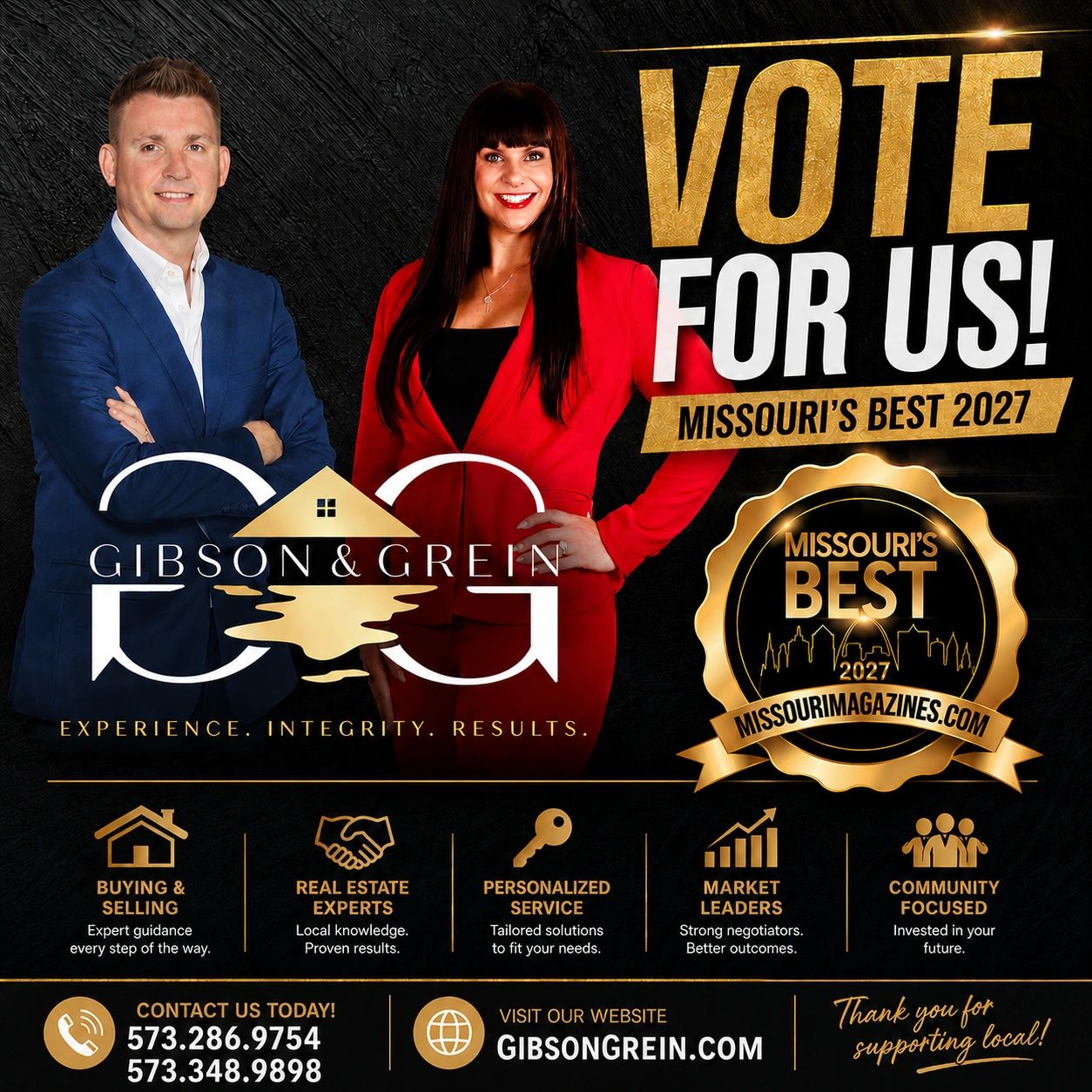 Two real estate experts promote voting for Gibson &amp; Grein as Missouri's best in 2027.