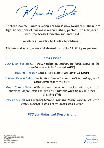 Menu del Dia.  Available Tuesday to Friday lunchtimes.