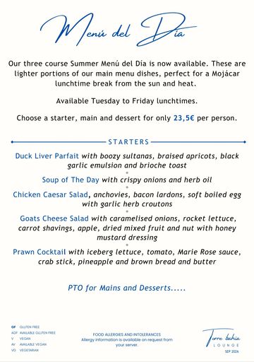 Menu del Dia Starters