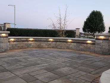 Seating Wall with Pillars and Kichler Outdoor Lighting Plainfield 