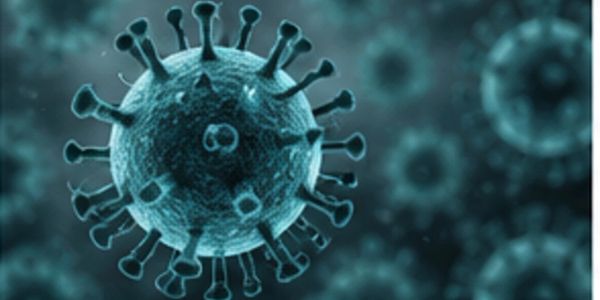 Close-up of a virus particle under microscope.