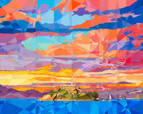 Alcatraz Island in San Francisco, California. Oil on Canvas by Raymundo Valdez. 