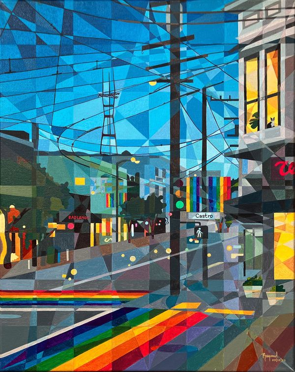 Castro St. and 18th St. The Castro, San Francisco. Oil on Canvas by Raymundo Valdez. 