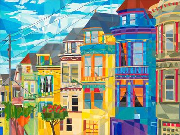 Painted Ladies of the Haight. Central Av., San Francisco, CA. Oil on Canvas by Raymundo Valdez. 