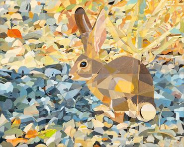 White tail rabbit in the wild nature - Cathedral City, California. Oil on Canvas by Raymundo Valdez.